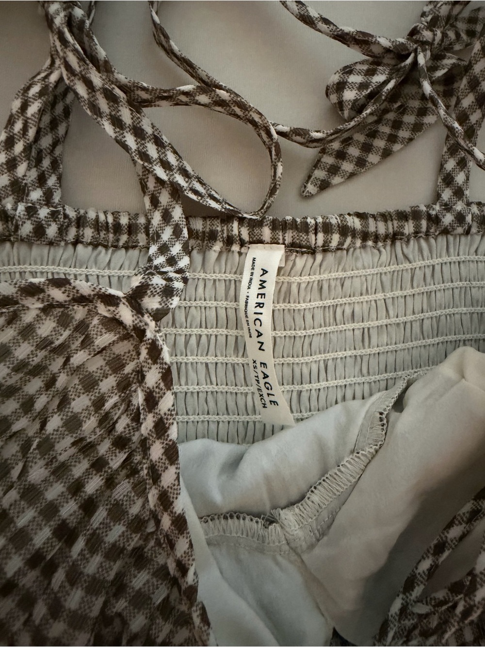 Gingham Tie-Shoulder Peplum Cami Top - Brown - Picture 2 of 2